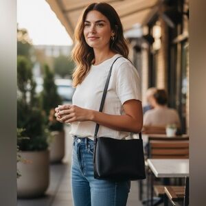 Sleek Black Leather Shoulder Bag